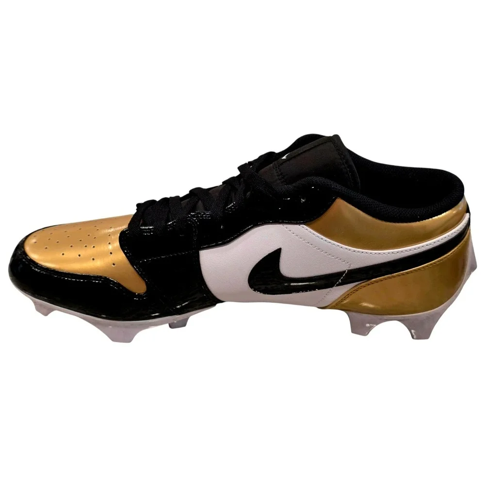 Nike Jordan 1 Low TD Football Cleat Metallic Gold Black White FJ6245-701 Size 15